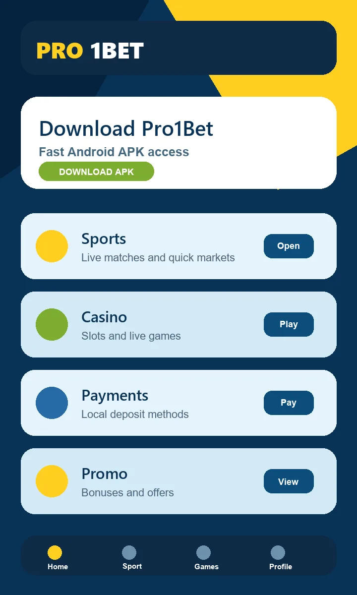معاينة شاشة تطبيق Pro1Bet على الهاتف